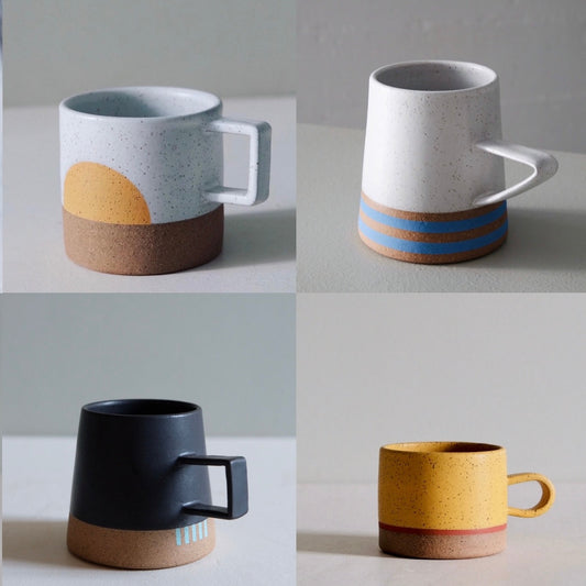 An assortment of different styled mugs. It's always a fun surprise!